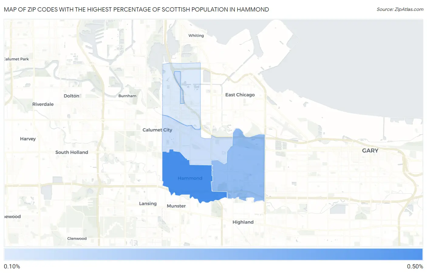 Zip Codes with the Highest Percentage of Scottish Population in Hammond Map