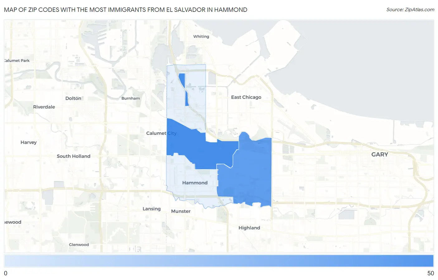 Zip Codes with the Most Immigrants from El Salvador in Hammond Map