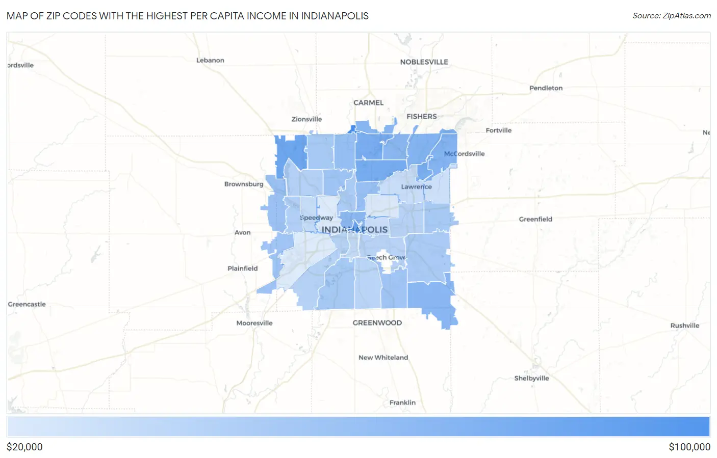Zip Codes with the Highest Per Capita Income in Indianapolis Map