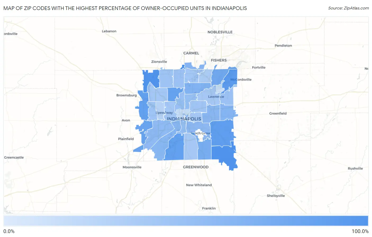 Zip Codes with the Highest Percentage of Owner-Occupied Units in Indianapolis Map