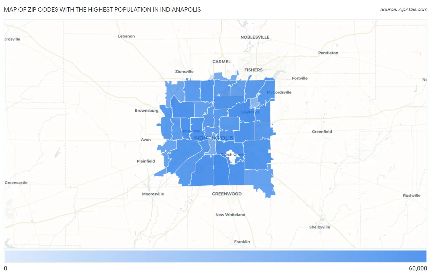 Zip Codes with the Highest Population in Indianapolis Map