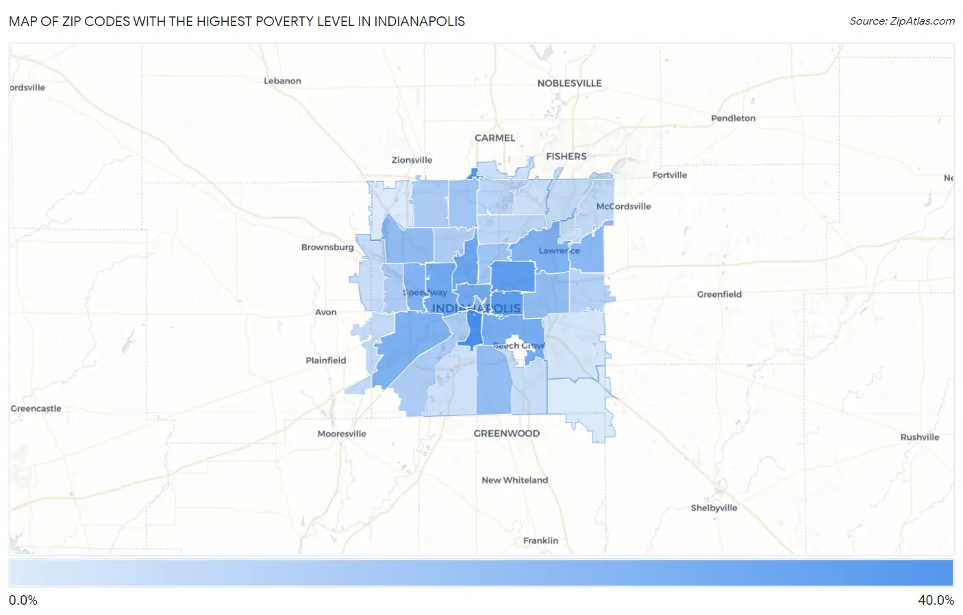 Zip Codes with the Highest Poverty Level in Indianapolis Map