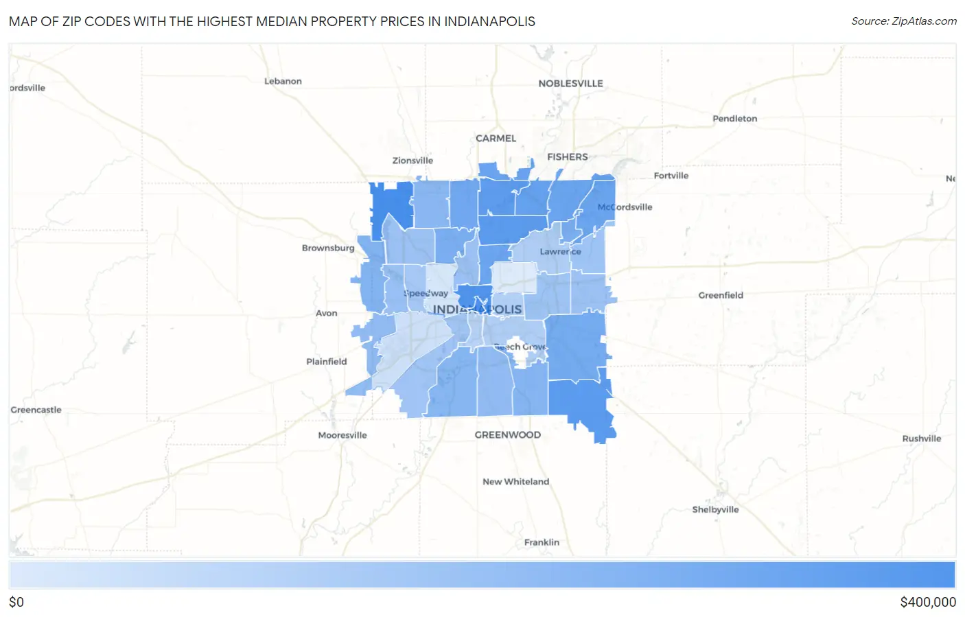 Zip Codes with the Highest Median Property Prices in Indianapolis Map
