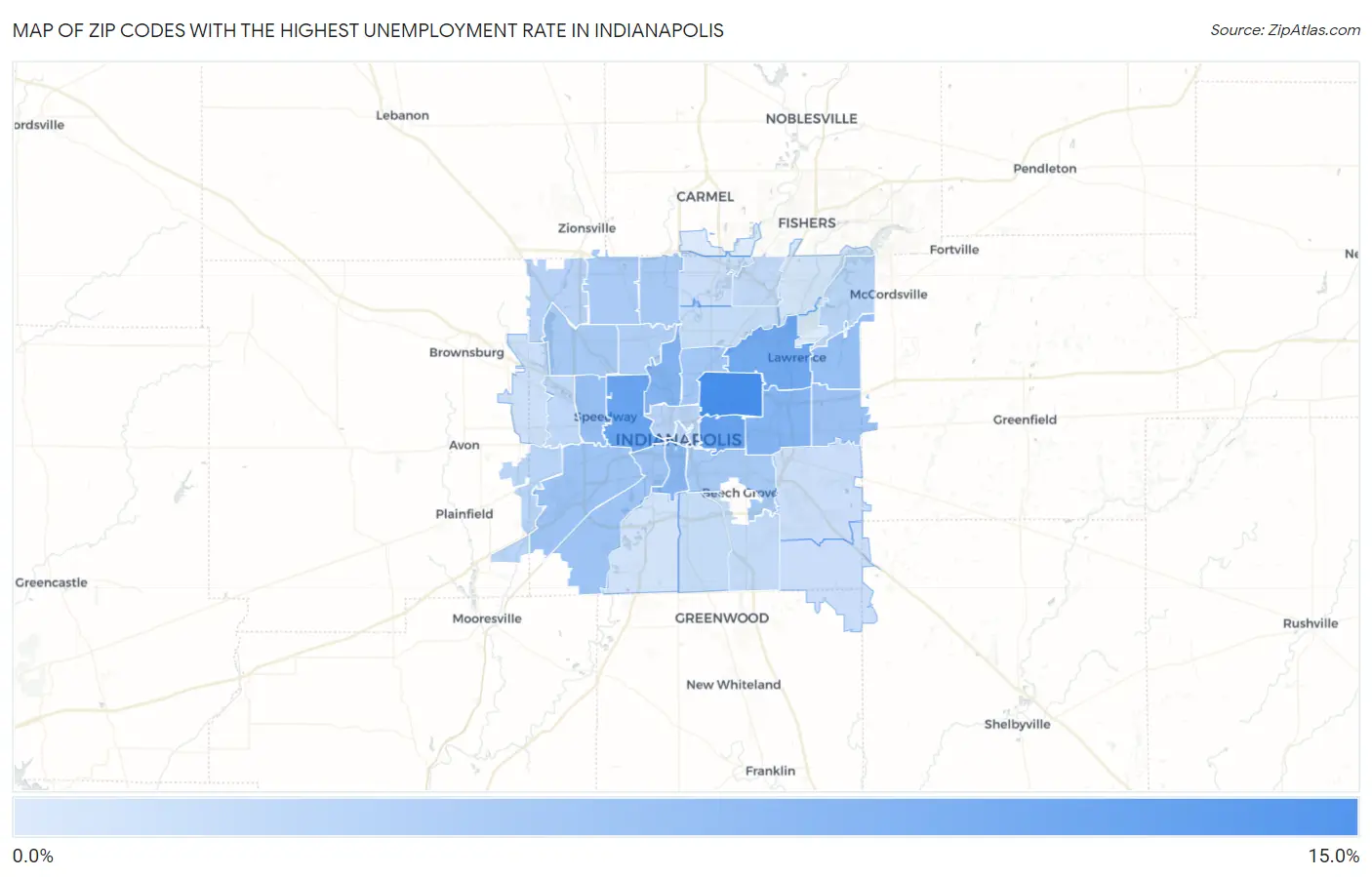 Zip Codes with the Highest Unemployment Rate in Indianapolis Map