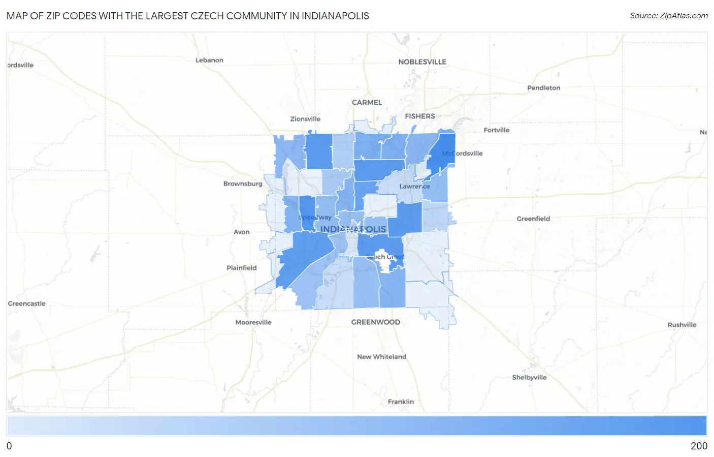 Zip Codes with the Largest Czech Community in Indianapolis Map