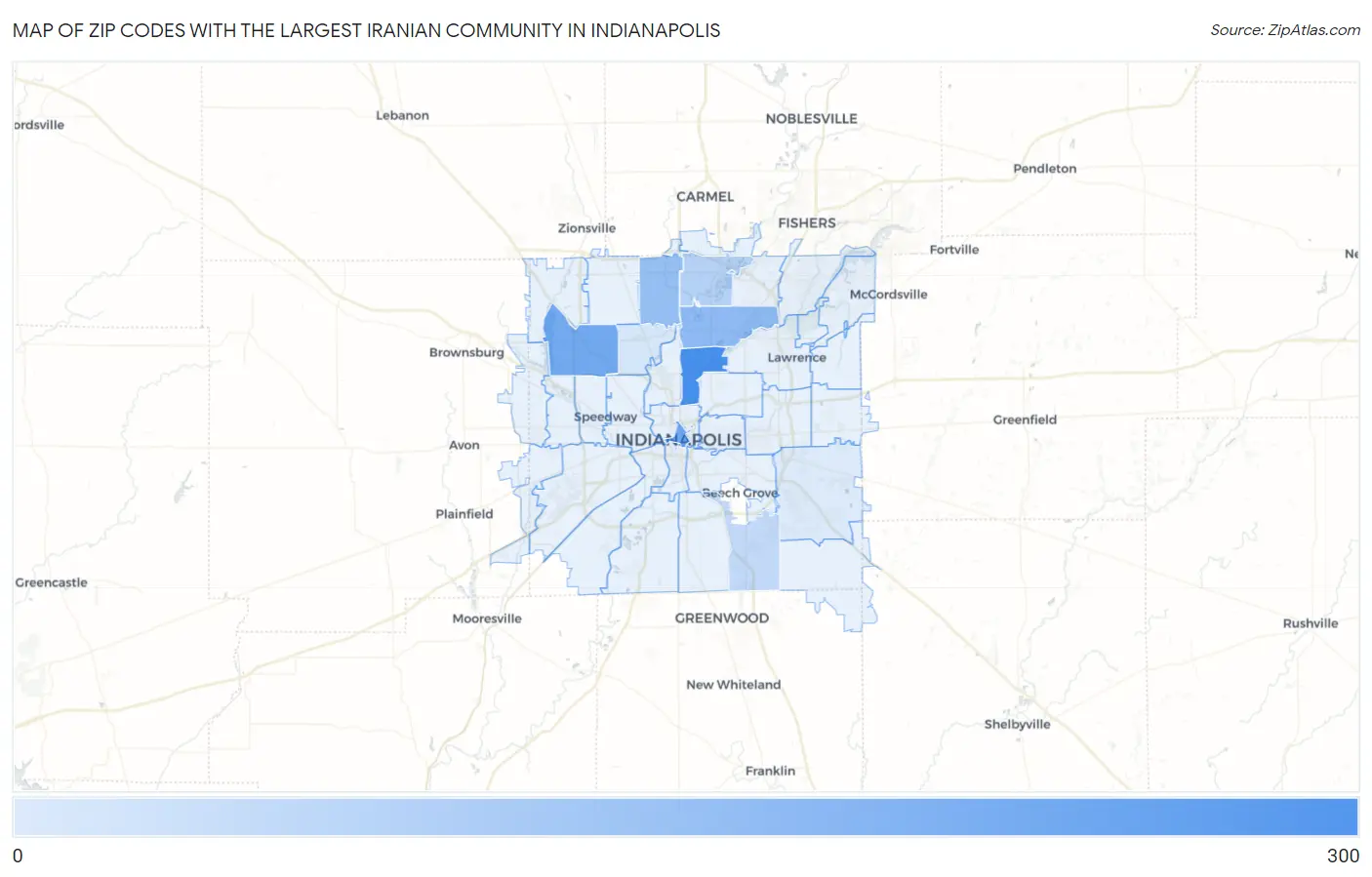 Zip Codes with the Largest Iranian Community in Indianapolis Map