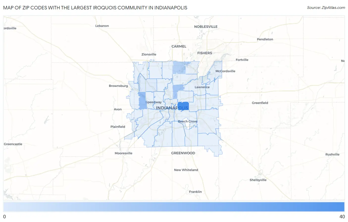 Zip Codes with the Largest Iroquois Community in Indianapolis Map