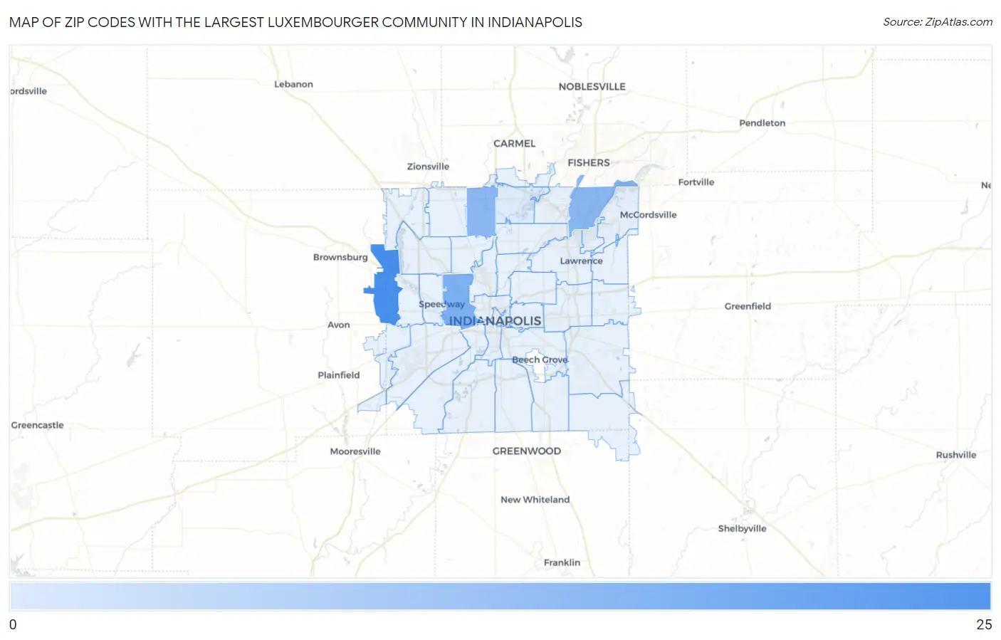 Zip Codes with the Largest Luxembourger Community in Indianapolis Map