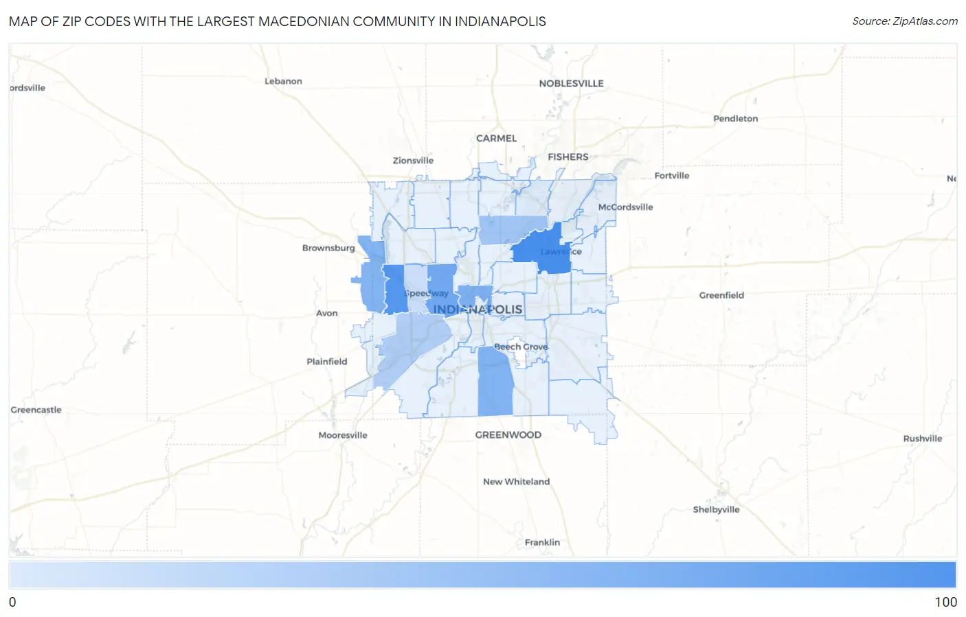 Zip Codes with the Largest Macedonian Community in Indianapolis Map