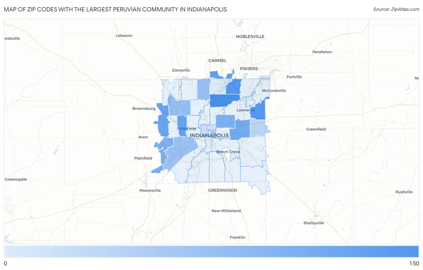 Zip Codes with the Largest Peruvian Community in Indianapolis Map