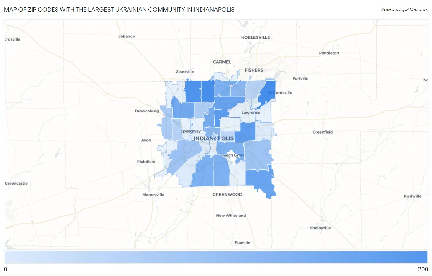 Zip Codes with the Largest Ukrainian Community in Indianapolis Map