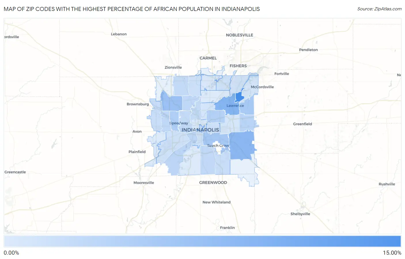Zip Codes with the Highest Percentage of African Population in Indianapolis Map