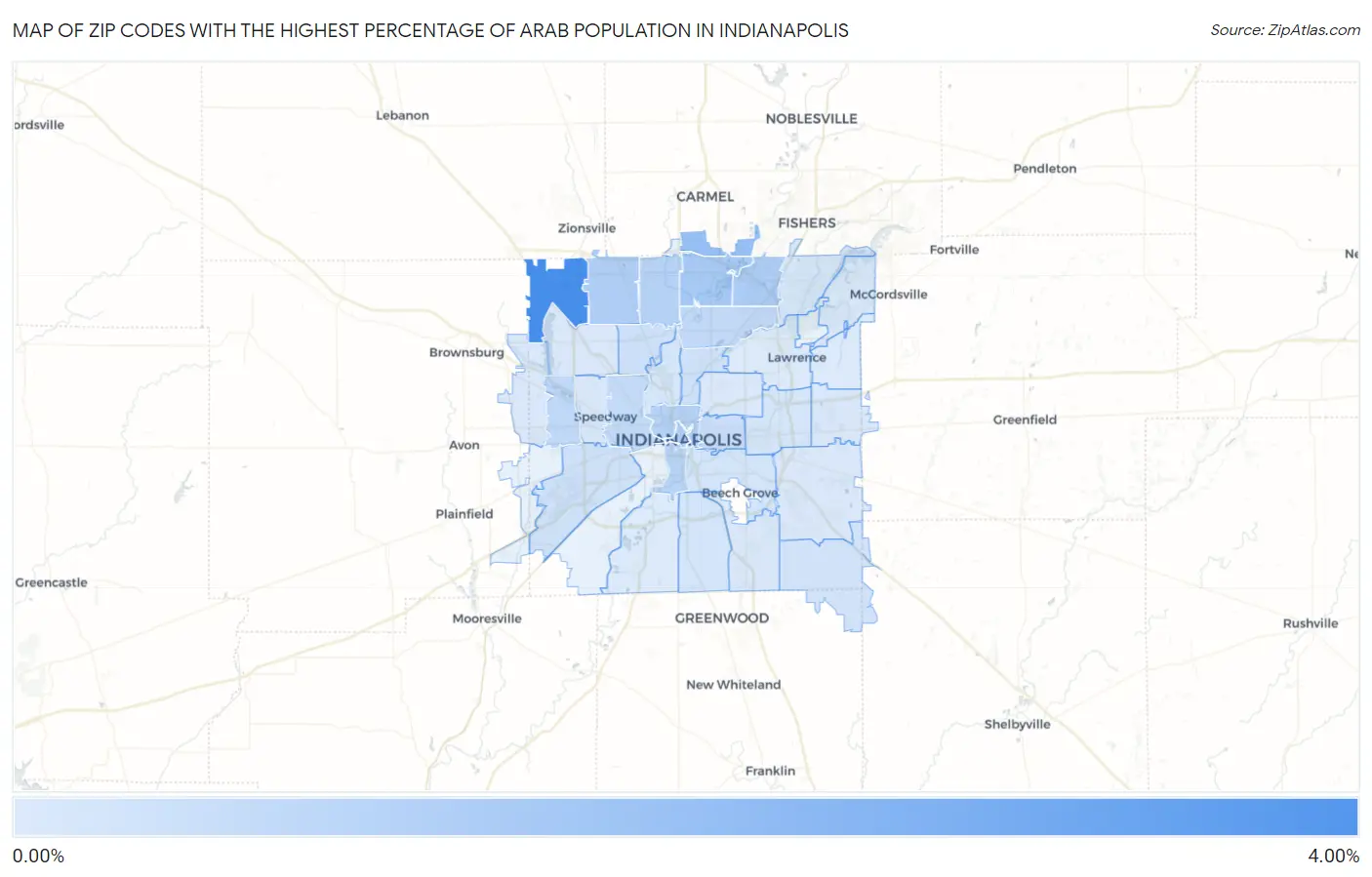 Zip Codes with the Highest Percentage of Arab Population in Indianapolis Map