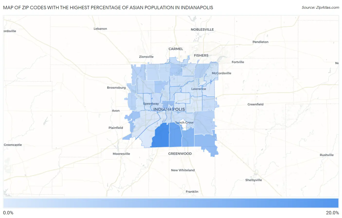 Zip Codes with the Highest Percentage of Asian Population in Indianapolis Map