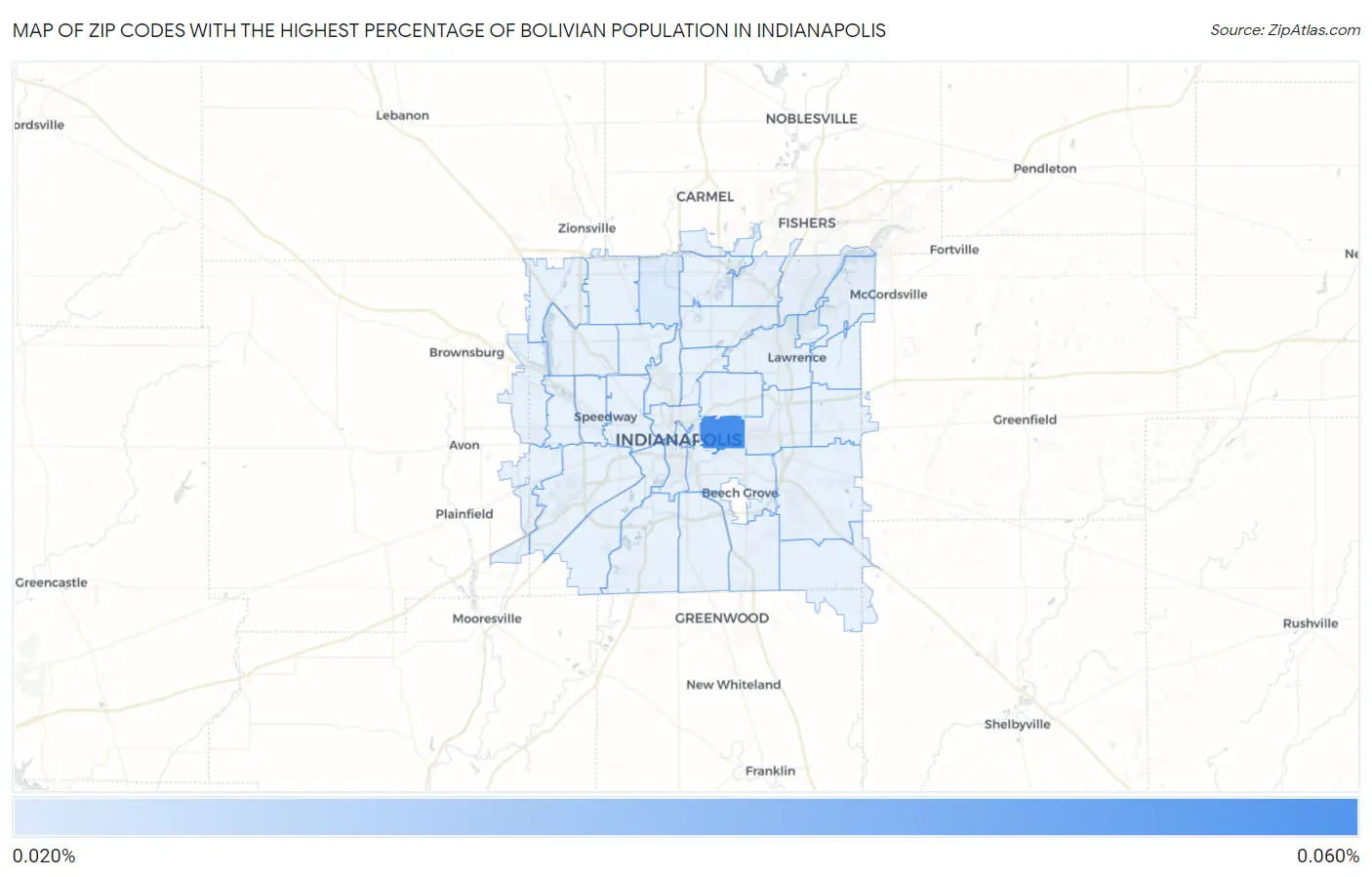 Zip Codes with the Highest Percentage of Bolivian Population in Indianapolis Map