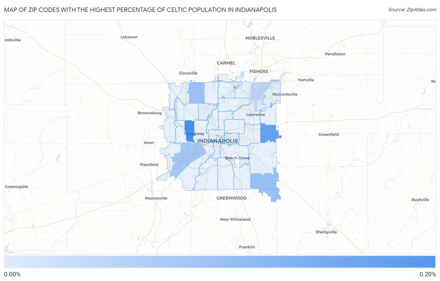 Zip Codes with the Highest Percentage of Celtic Population in Indianapolis Map