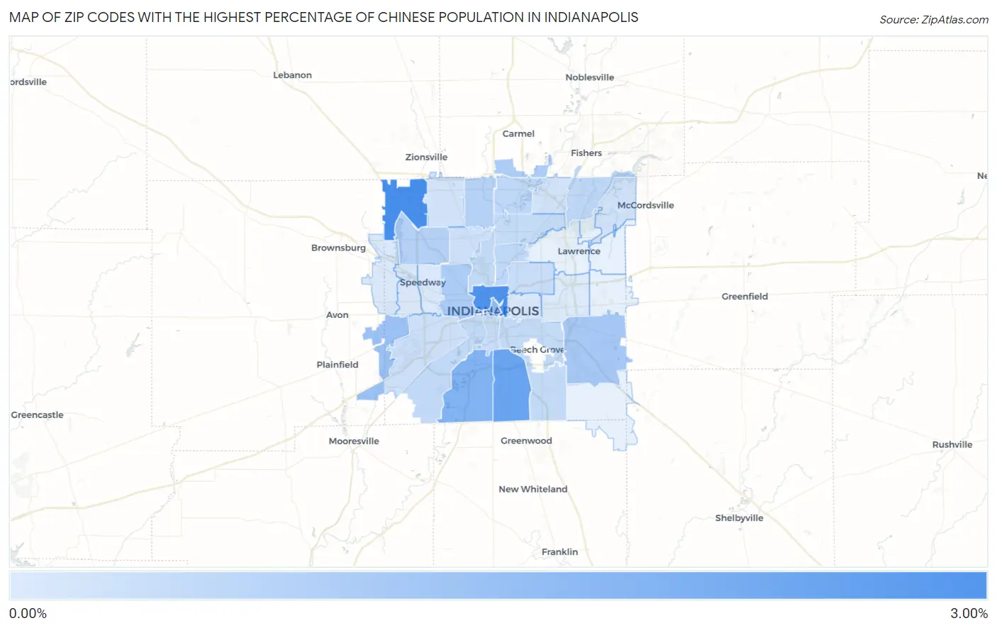 Zip Codes with the Highest Percentage of Chinese Population in Indianapolis Map