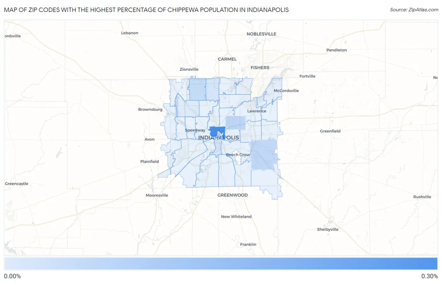 Zip Codes with the Highest Percentage of Chippewa Population in Indianapolis Map