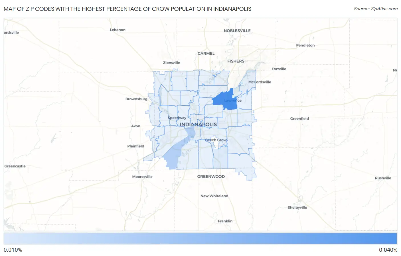 Zip Codes with the Highest Percentage of Crow Population in Indianapolis Map