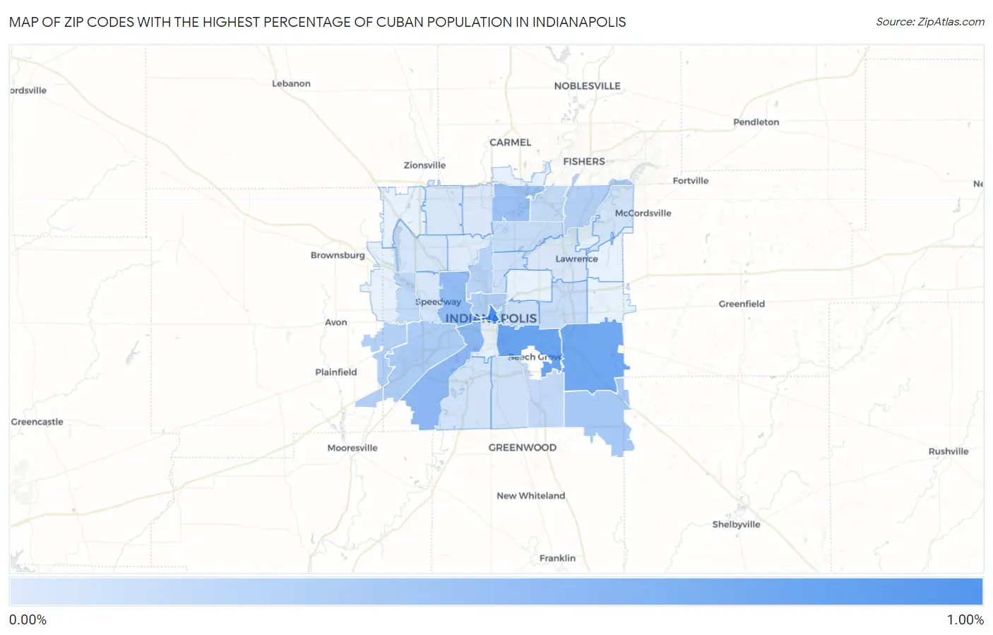 Zip Codes with the Highest Percentage of Cuban Population in Indianapolis Map