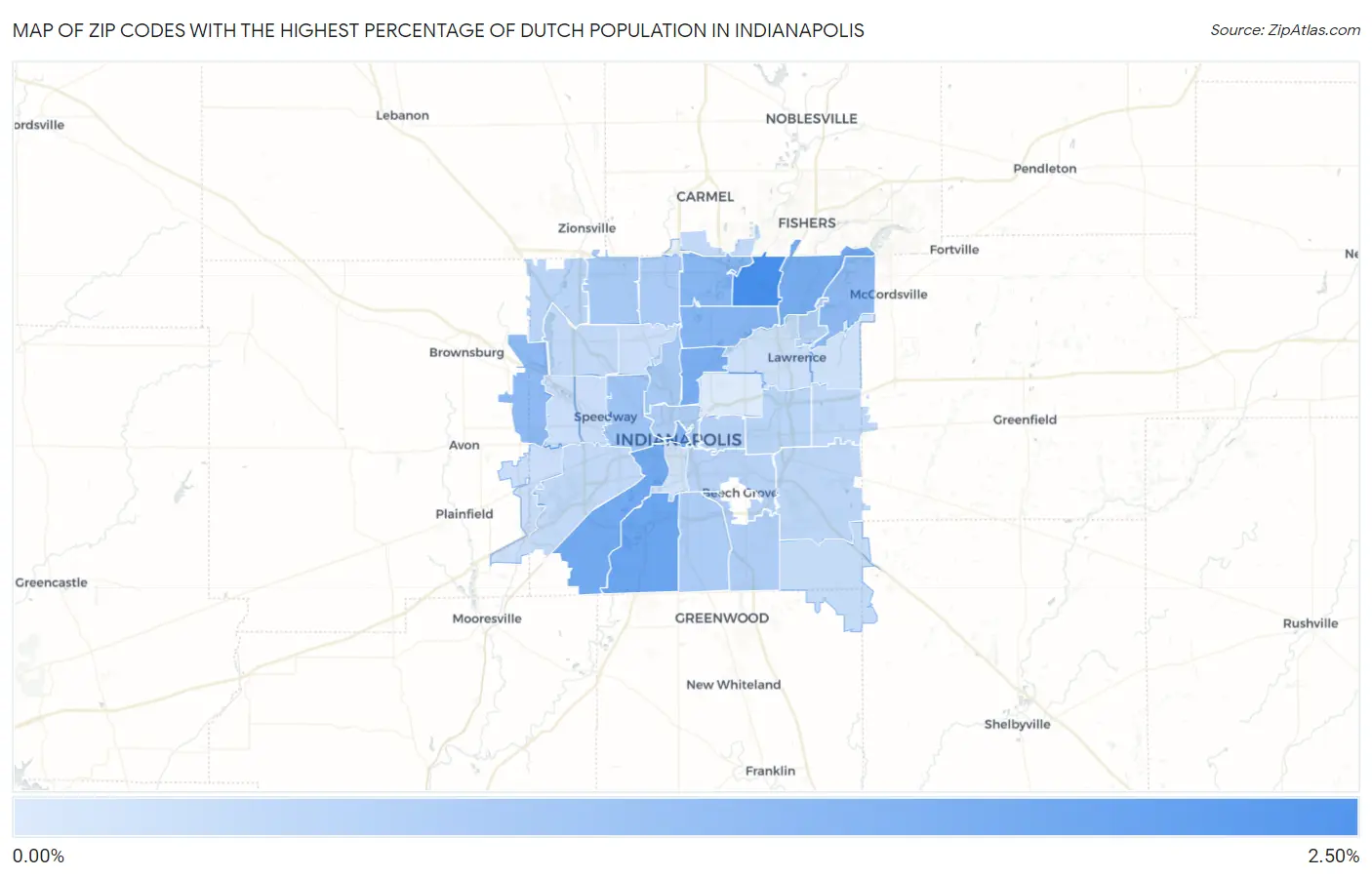 Zip Codes with the Highest Percentage of Dutch Population in Indianapolis Map