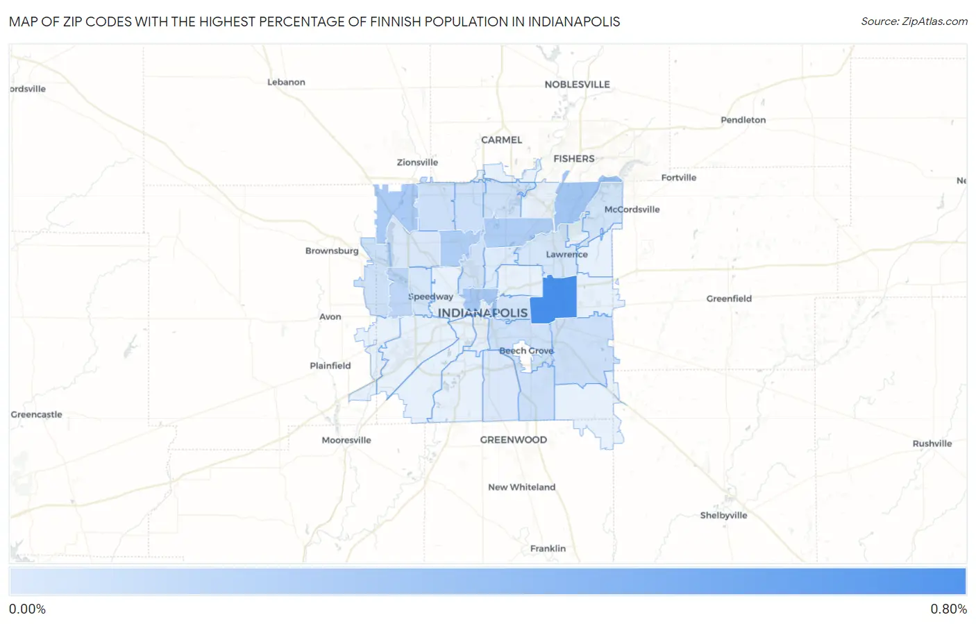 Zip Codes with the Highest Percentage of Finnish Population in Indianapolis Map