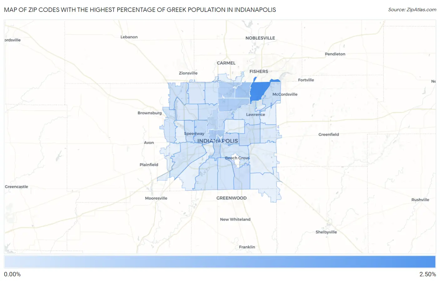 Zip Codes with the Highest Percentage of Greek Population in Indianapolis Map