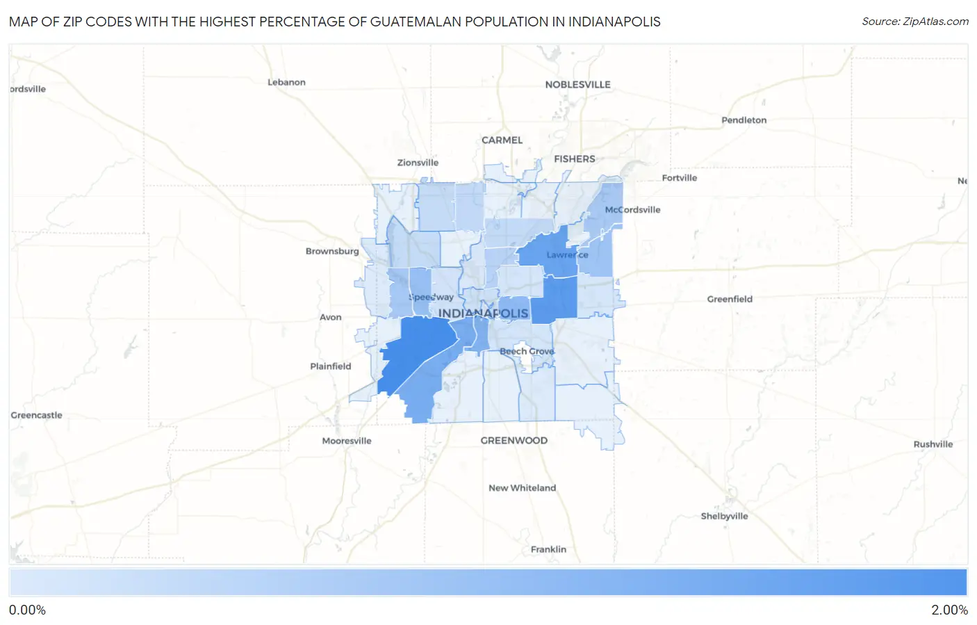 Zip Codes with the Highest Percentage of Guatemalan Population in Indianapolis Map