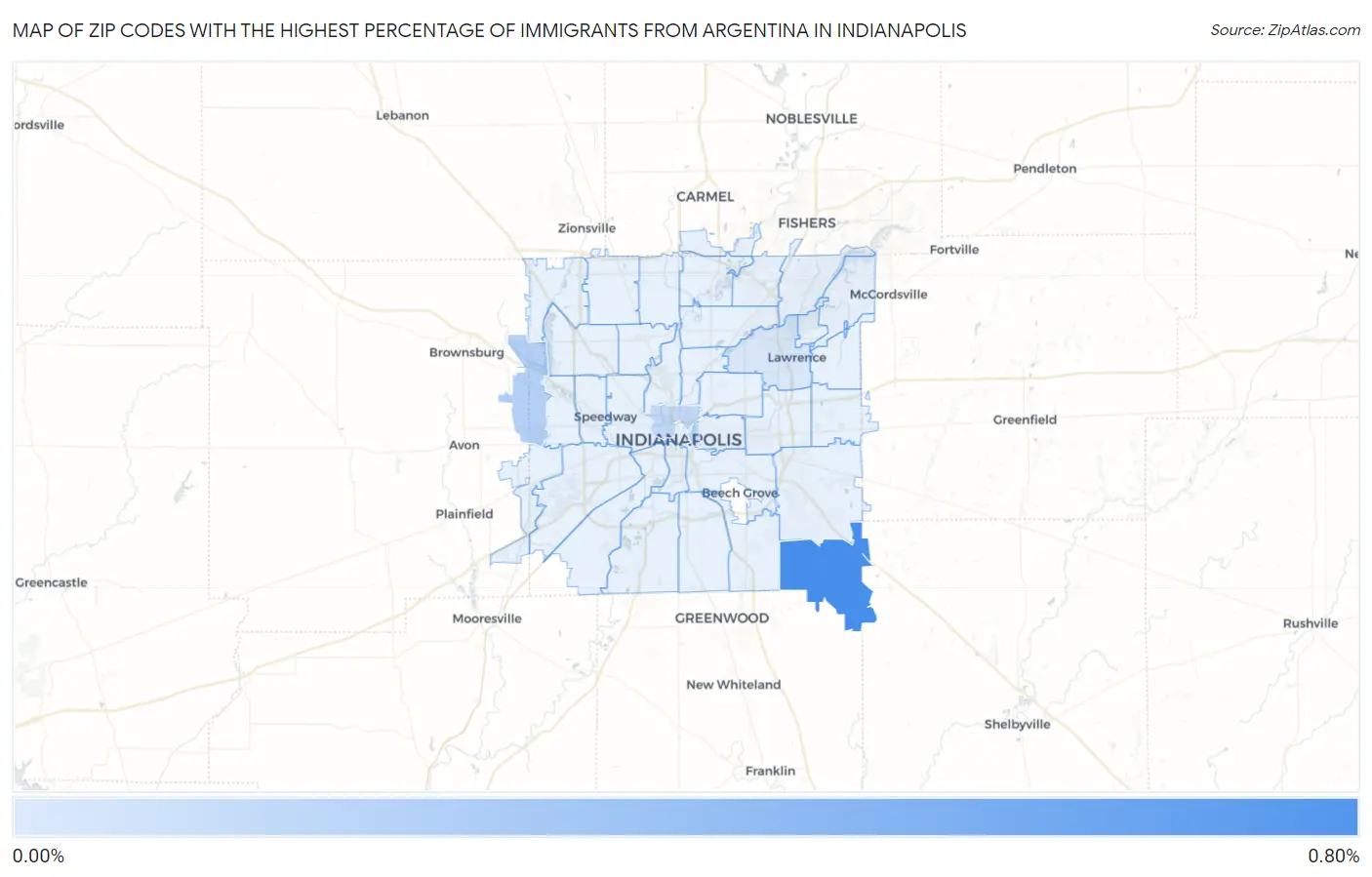 Zip Codes with the Highest Percentage of Immigrants from Argentina in Indianapolis Map