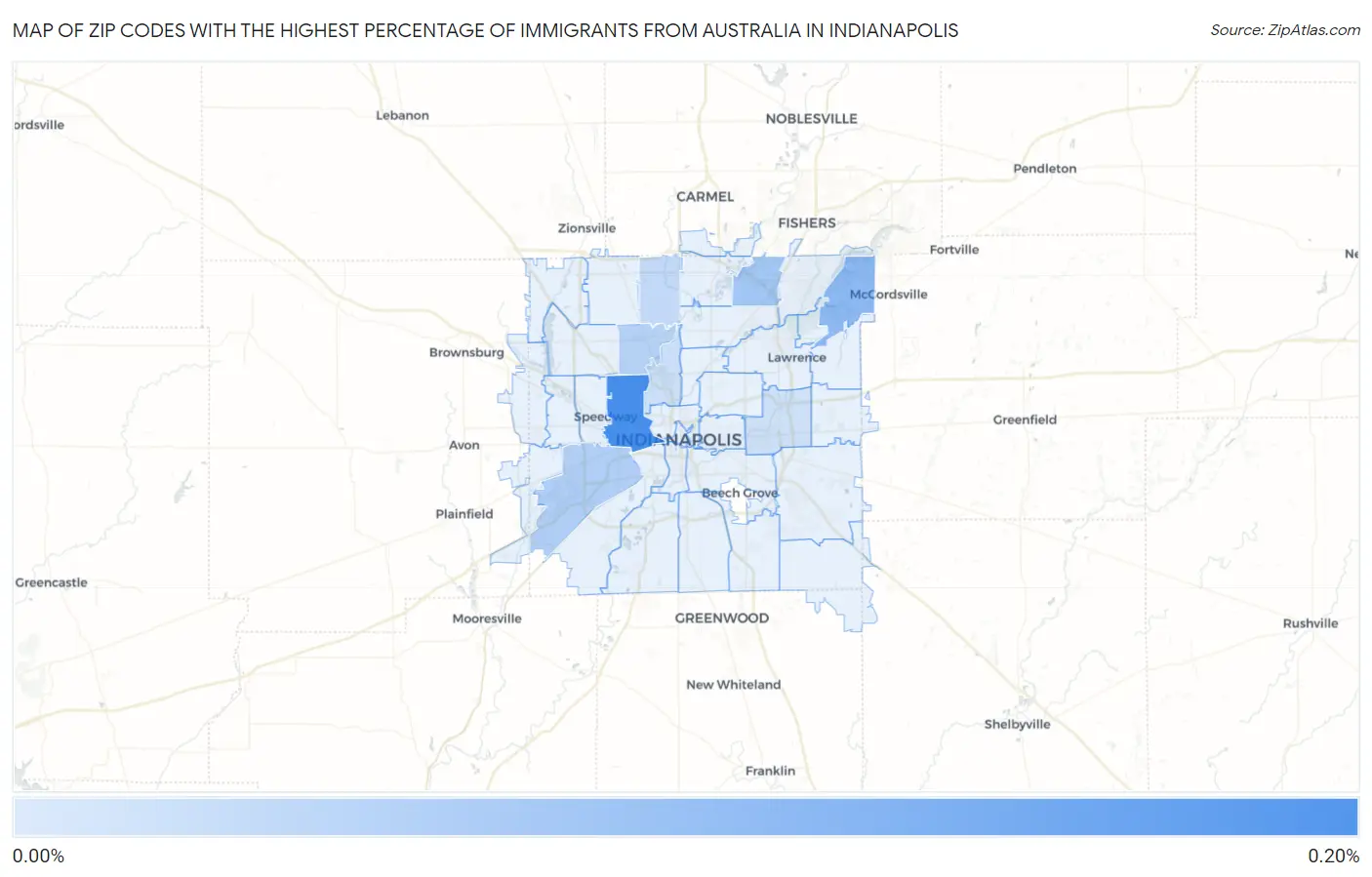 Zip Codes with the Highest Percentage of Immigrants from Australia in Indianapolis Map