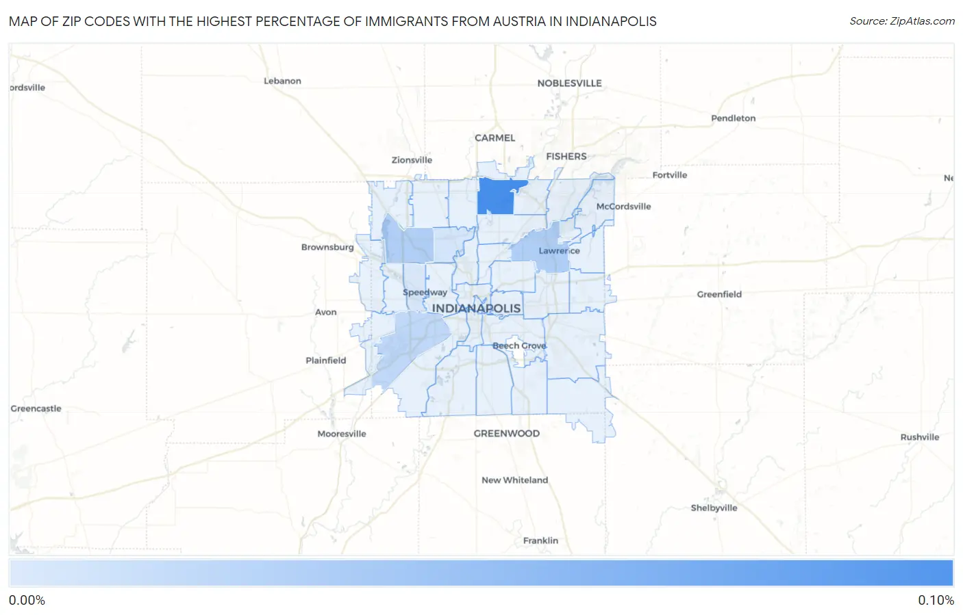 Zip Codes with the Highest Percentage of Immigrants from Austria in Indianapolis Map