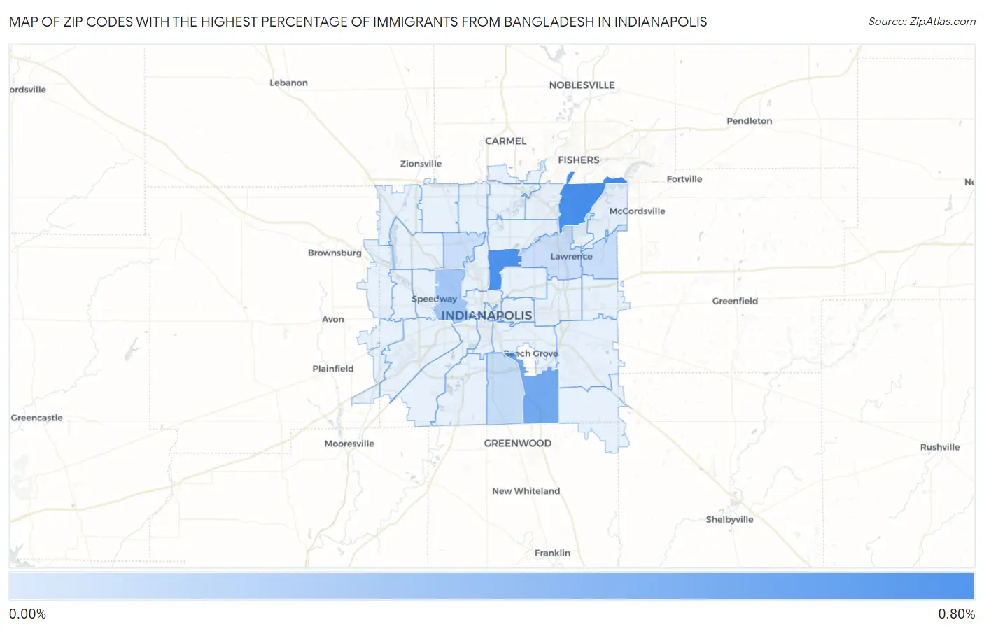 Zip Codes with the Highest Percentage of Immigrants from Bangladesh in Indianapolis Map