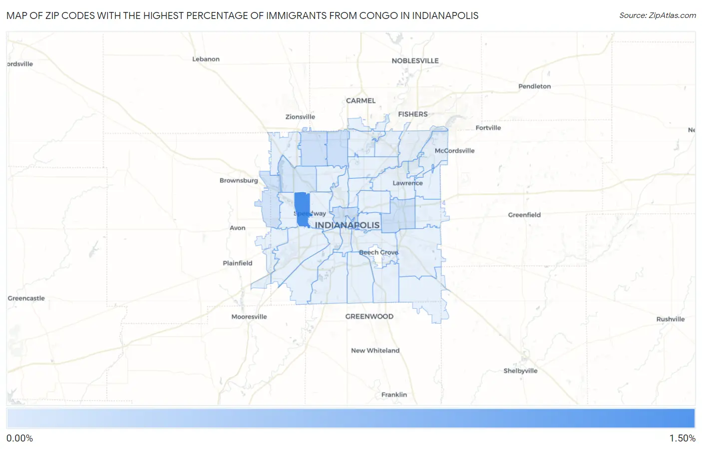Zip Codes with the Highest Percentage of Immigrants from Congo in Indianapolis Map