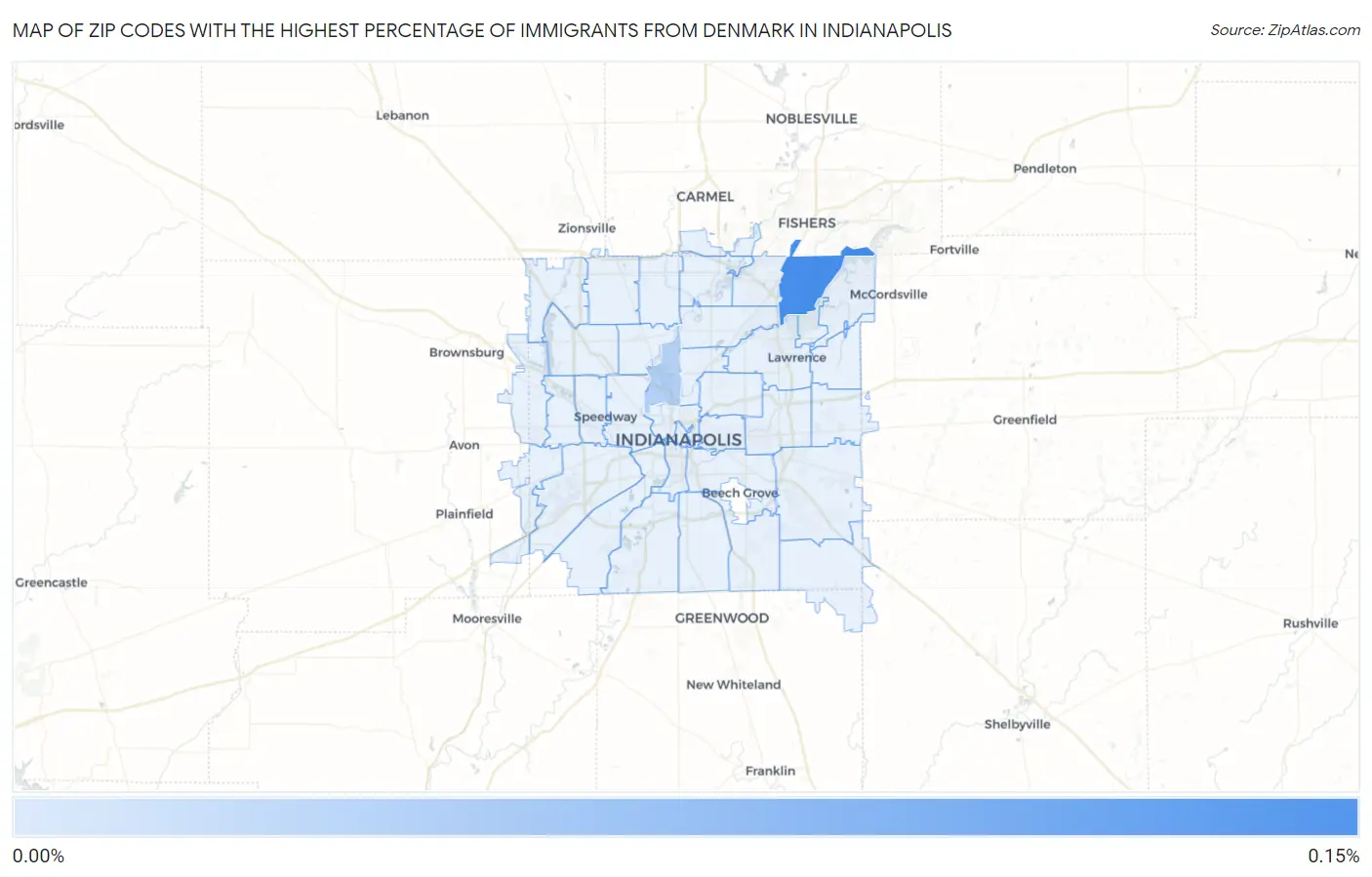Zip Codes with the Highest Percentage of Immigrants from Denmark in Indianapolis Map
