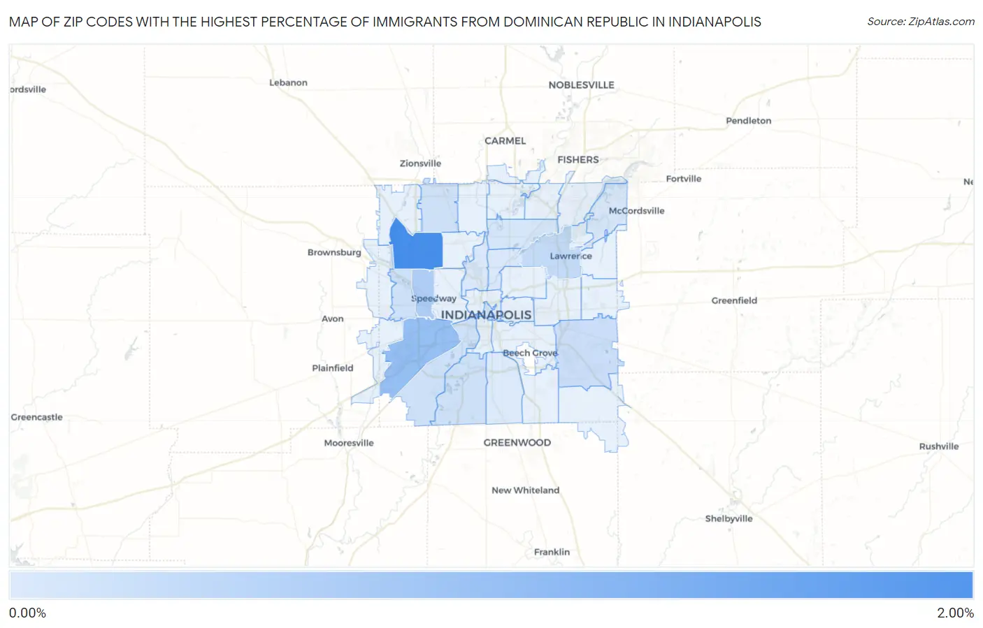 Zip Codes with the Highest Percentage of Immigrants from Dominican Republic in Indianapolis Map
