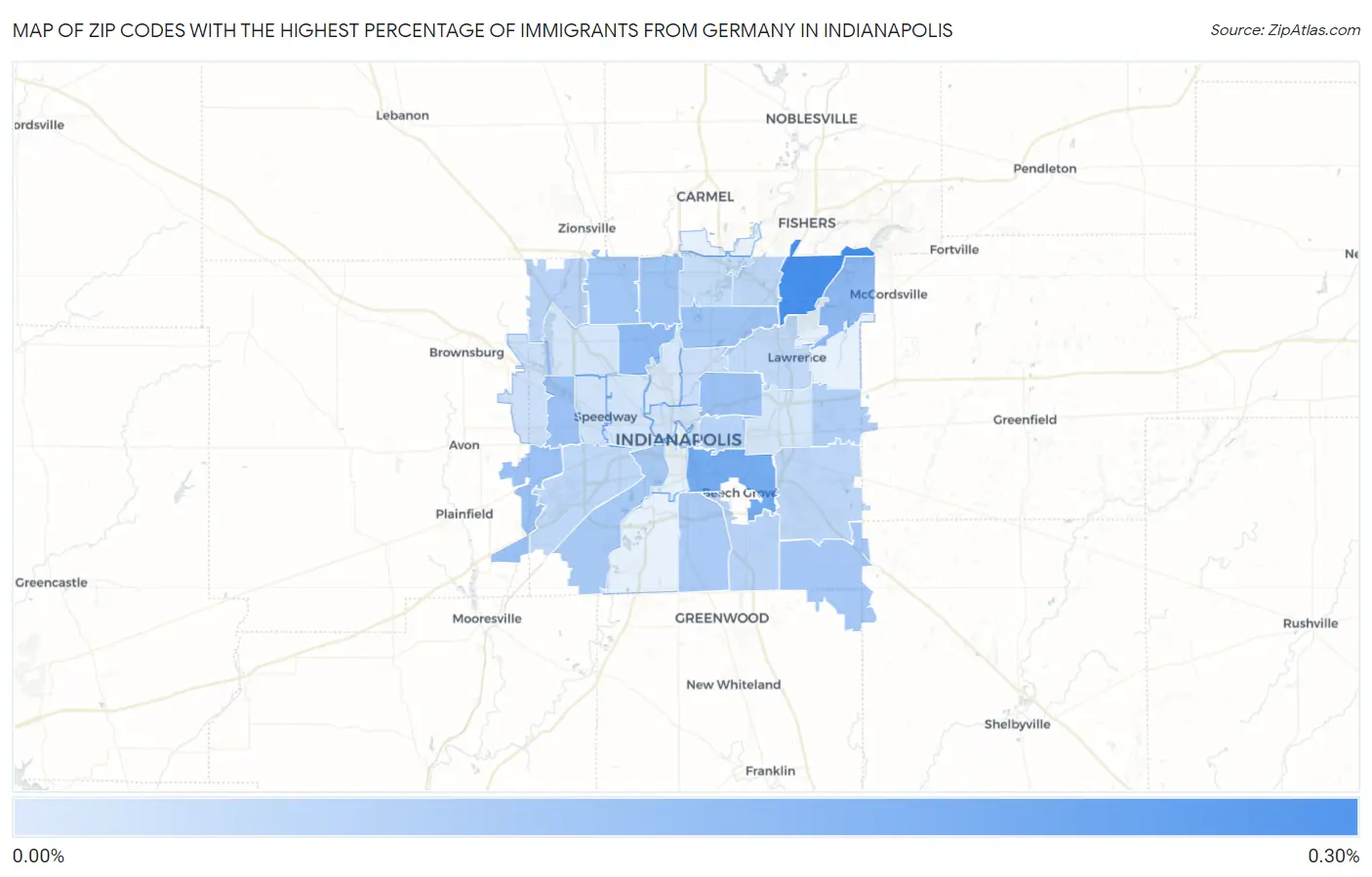 Zip Codes with the Highest Percentage of Immigrants from Germany in Indianapolis Map