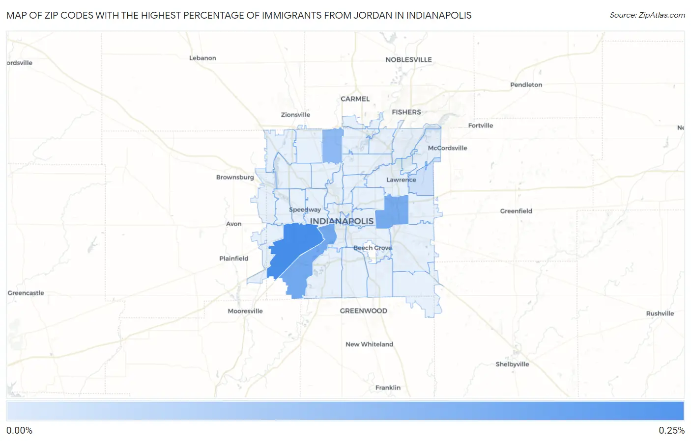 Zip Codes with the Highest Percentage of Immigrants from Jordan in Indianapolis Map