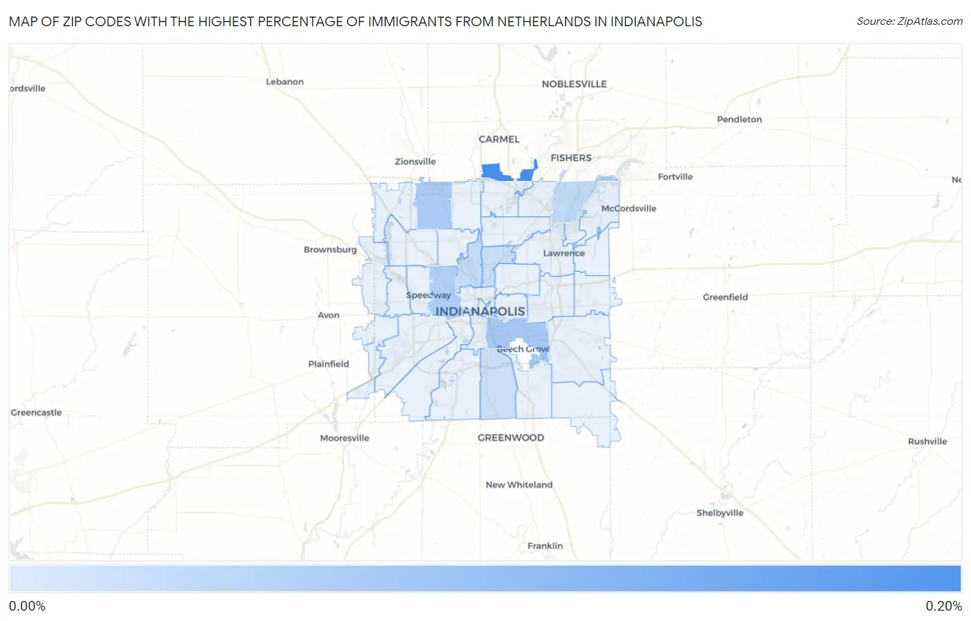 Zip Codes with the Highest Percentage of Immigrants from Netherlands in Indianapolis Map