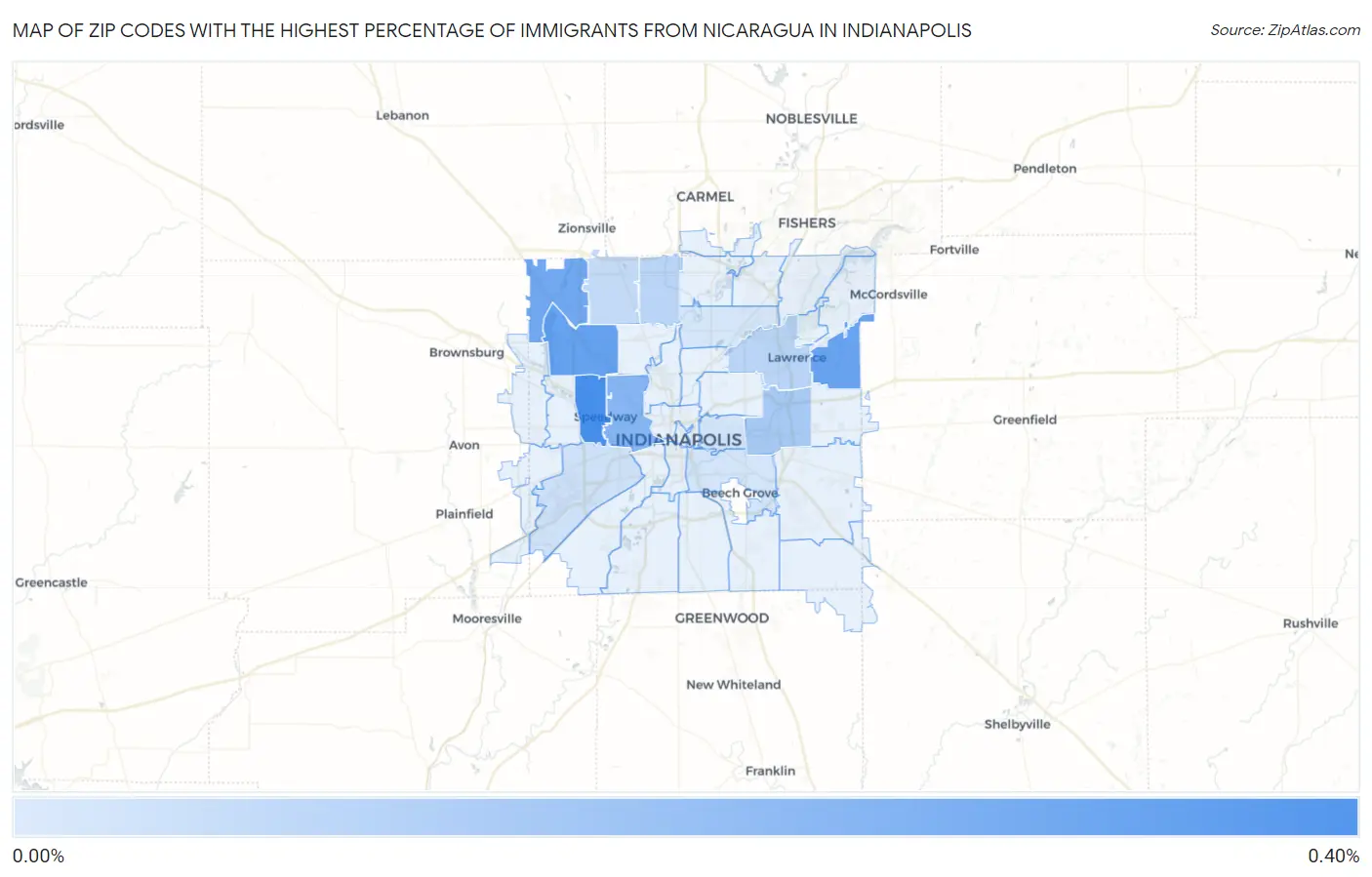 Zip Codes with the Highest Percentage of Immigrants from Nicaragua in Indianapolis Map