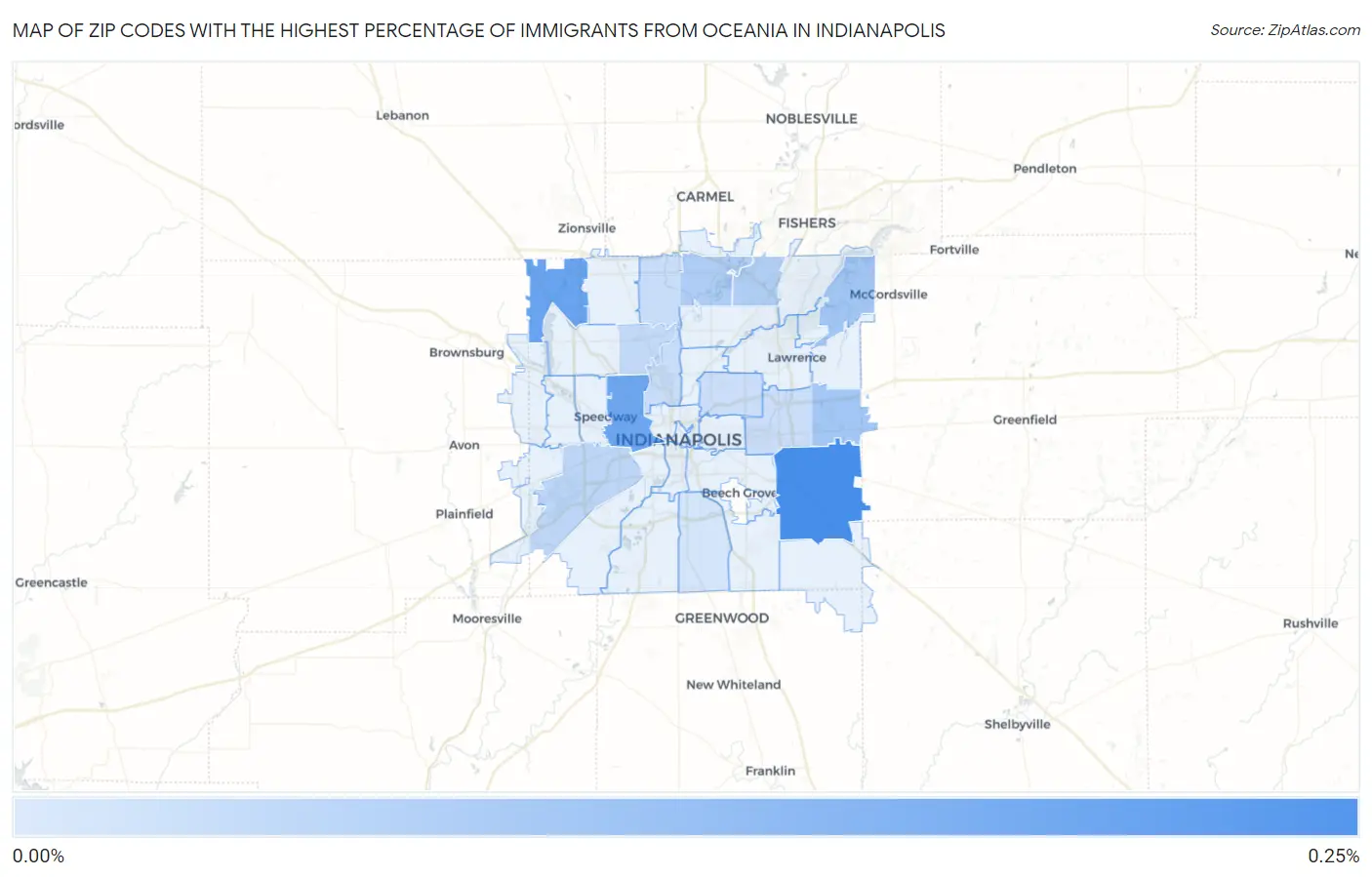 Zip Codes with the Highest Percentage of Immigrants from Oceania in Indianapolis Map