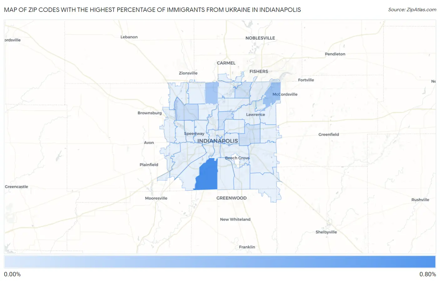 Zip Codes with the Highest Percentage of Immigrants from Ukraine in Indianapolis Map