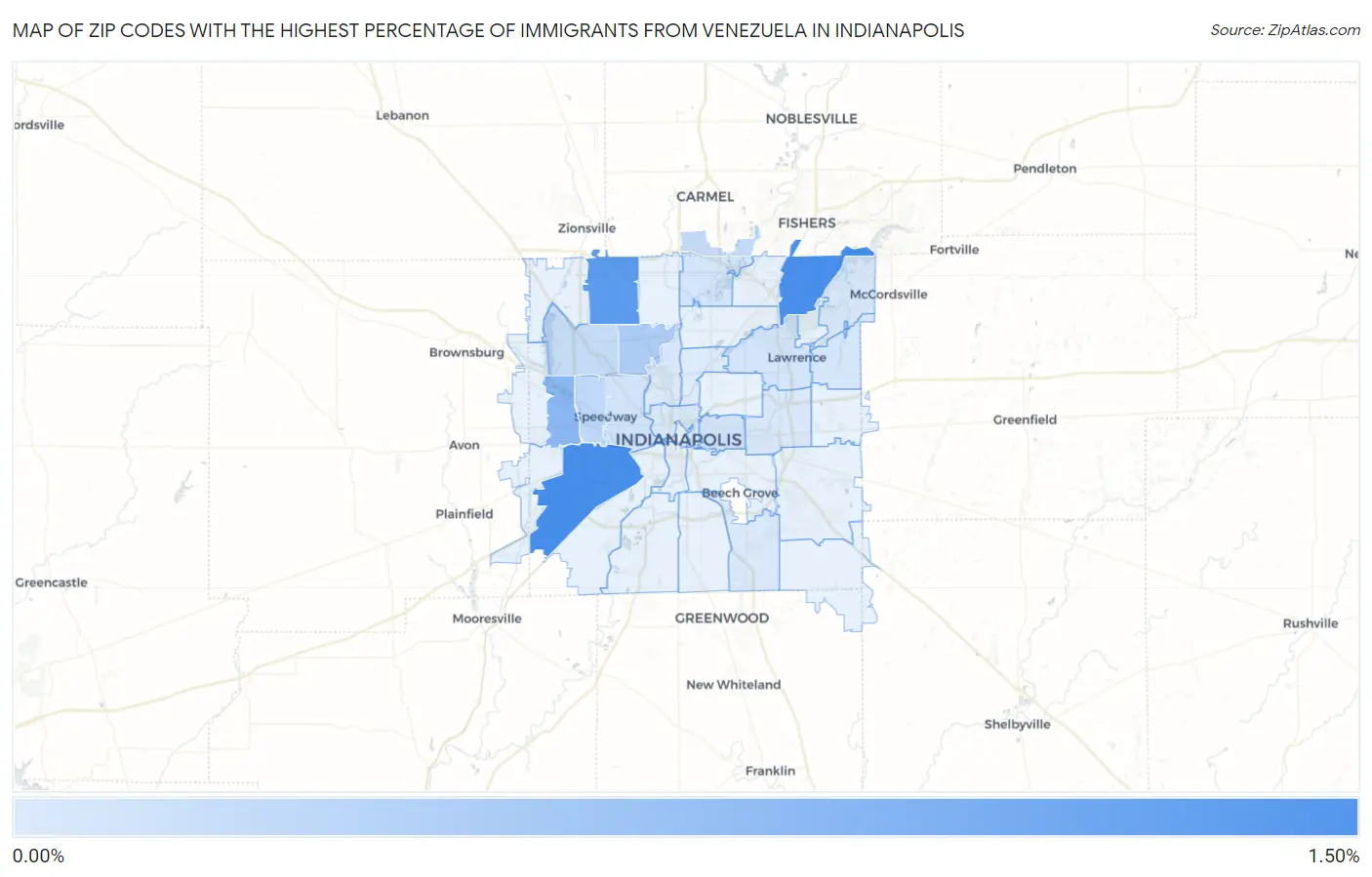 Zip Codes with the Highest Percentage of Immigrants from Venezuela in Indianapolis Map