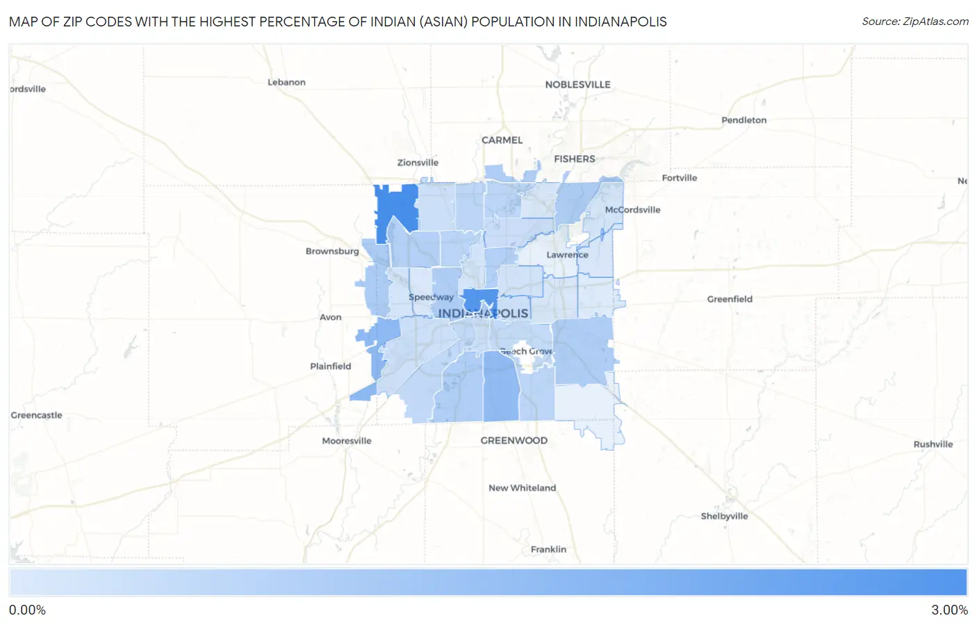 Zip Codes with the Highest Percentage of Indian (Asian) Population in Indianapolis Map