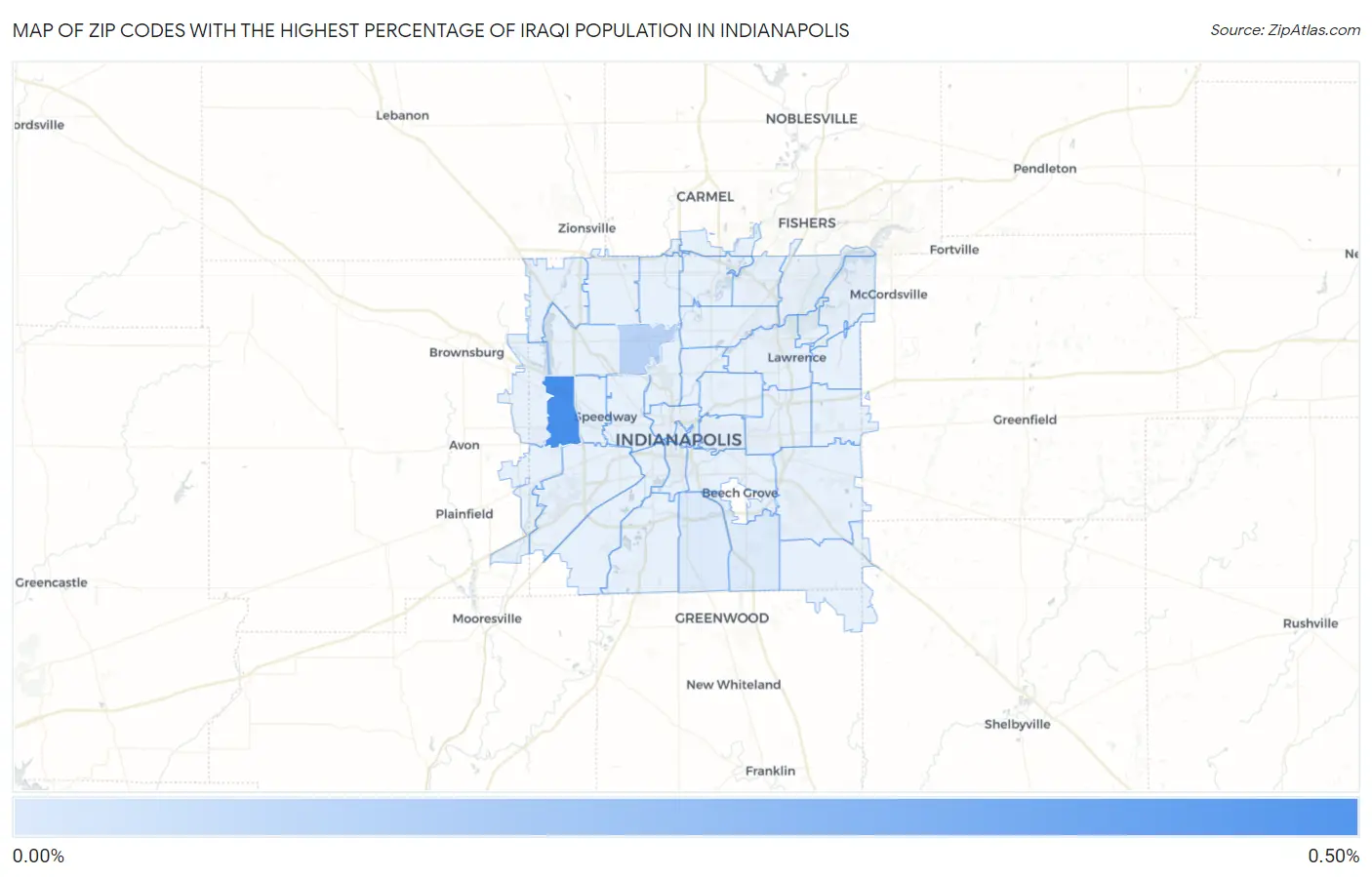 Zip Codes with the Highest Percentage of Iraqi Population in Indianapolis Map