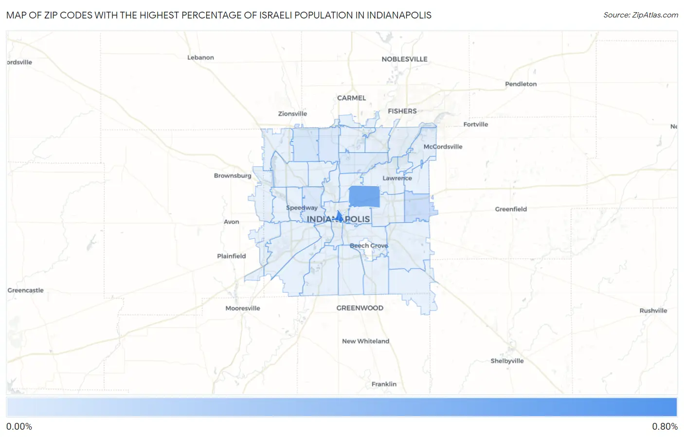 Zip Codes with the Highest Percentage of Israeli Population in Indianapolis Map