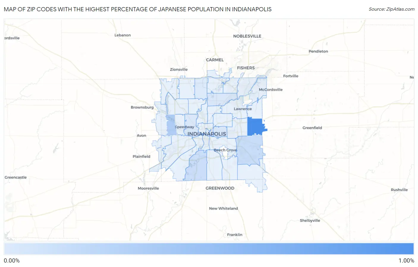 Zip Codes with the Highest Percentage of Japanese Population in Indianapolis Map