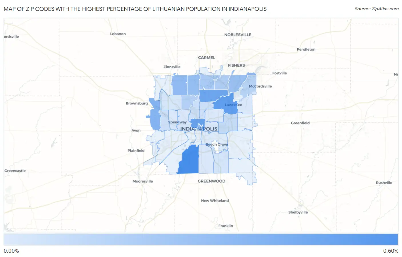 Zip Codes with the Highest Percentage of Lithuanian Population in Indianapolis Map