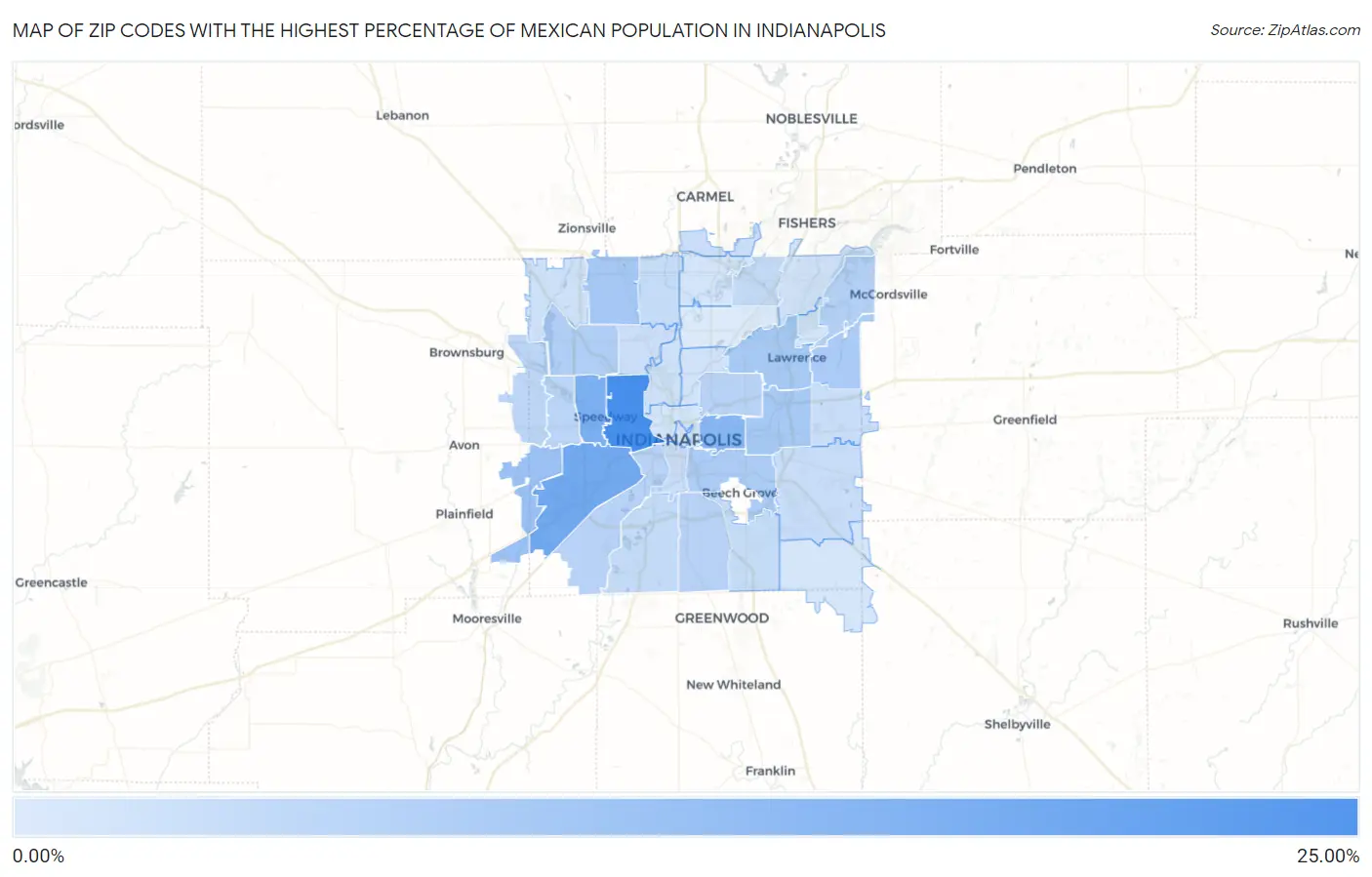 Zip Codes with the Highest Percentage of Mexican Population in Indianapolis Map