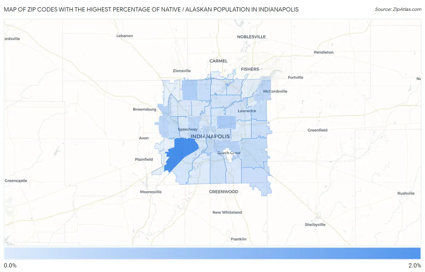 Zip Codes with the Highest Percentage of Native / Alaskan Population in Indianapolis Map