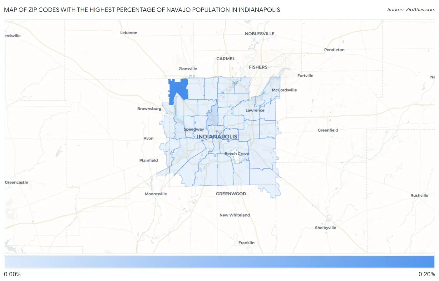Zip Codes with the Highest Percentage of Navajo Population in Indianapolis Map